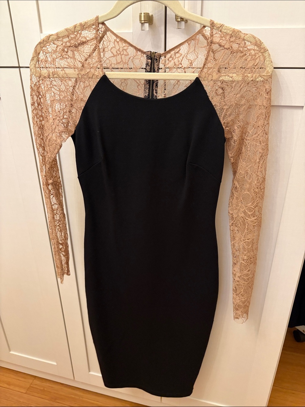 Bailey 44 Black Dress with Beige Lace Sleeves